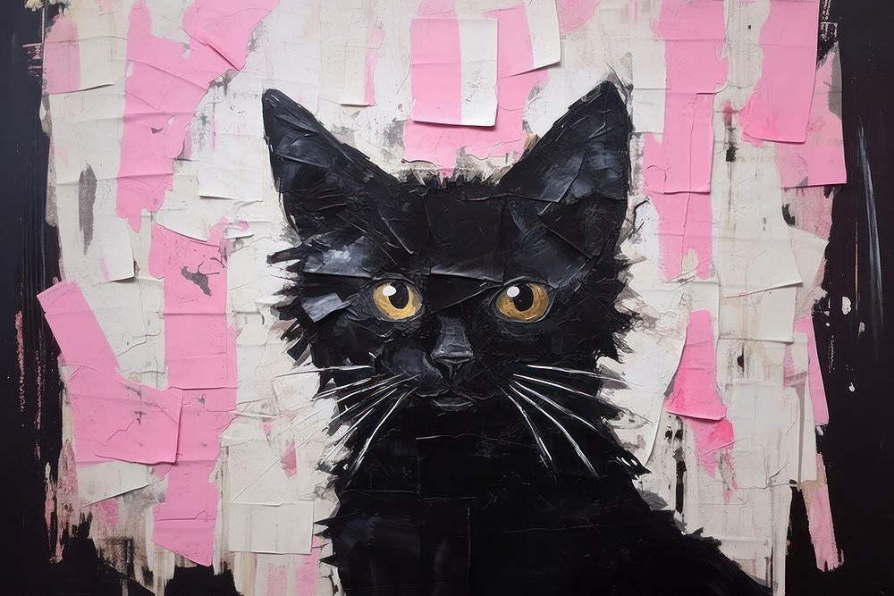Black cat art painting animal.