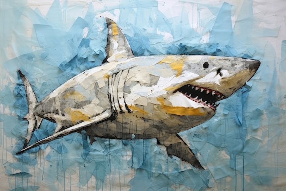 Great white shark underwater animal fish art.
