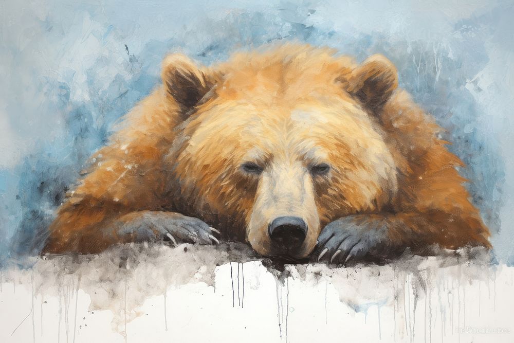 Grizzly bear sleeping in water art wildlife animal.