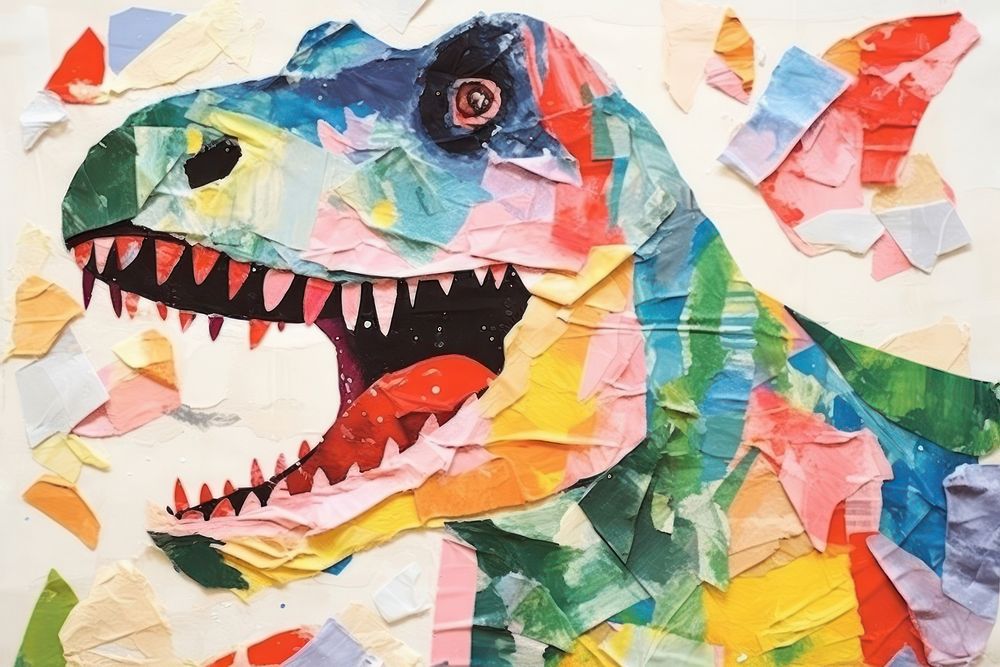 Dinosaur art painting collage.