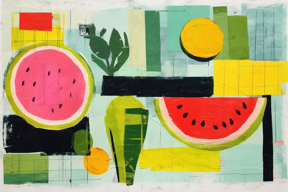 Fresh vegetables and fruits art painting collage.
