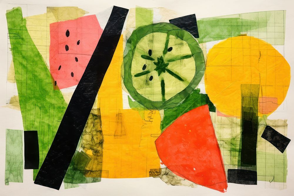 Fresh vegetables and fruits collage art painting.