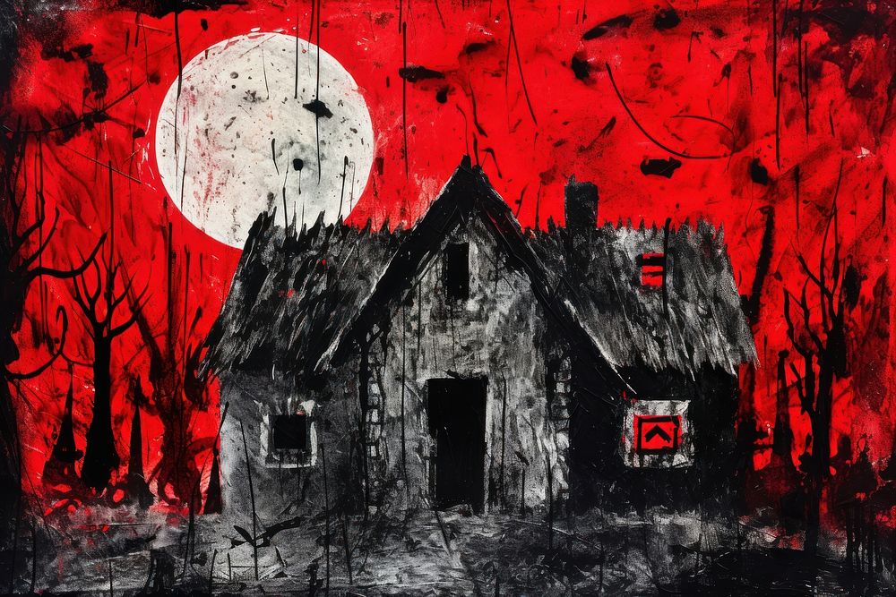 Horror halloween haunted house in creepy night forest art architecture building.