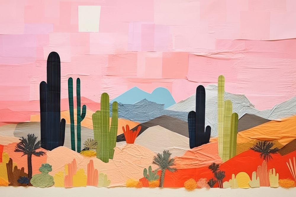 Landscape of cactus in the desert art painting plant.