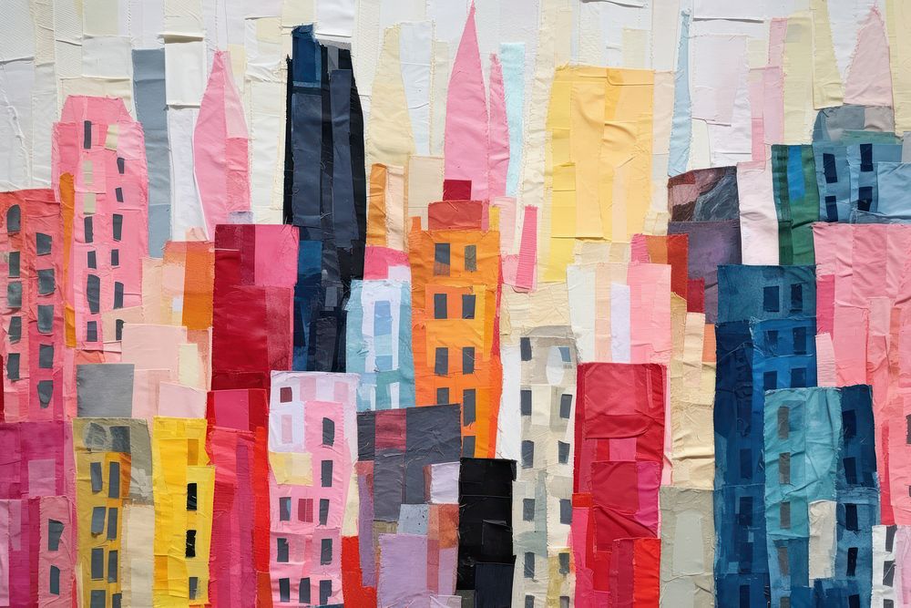 Modern buildings in midtown of modern city collage art painting.