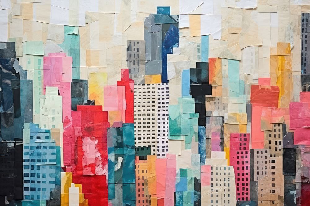 Modern buildings in midtown of modern city art painting collage.