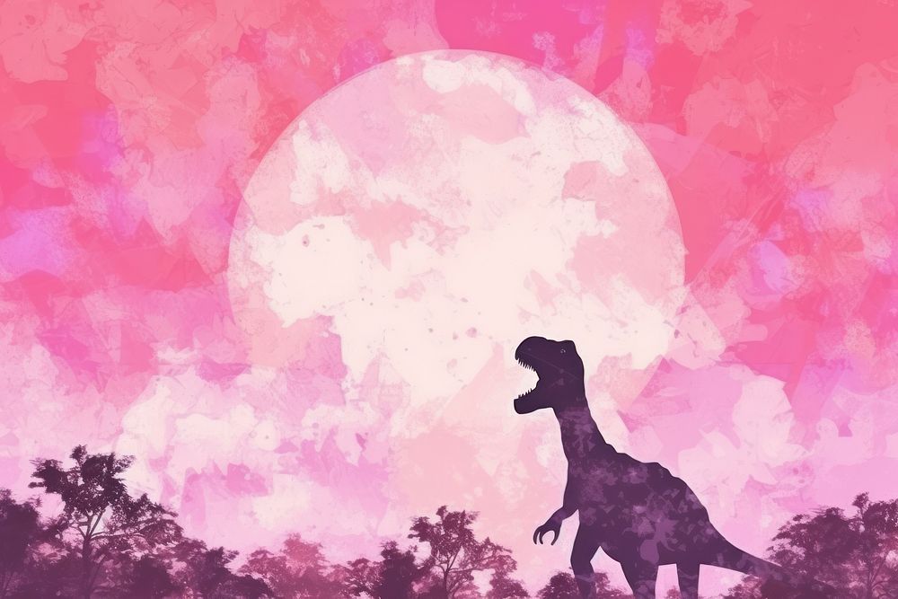Silhouette dinosaur in the park and pink color sky outdoors animal mammal.