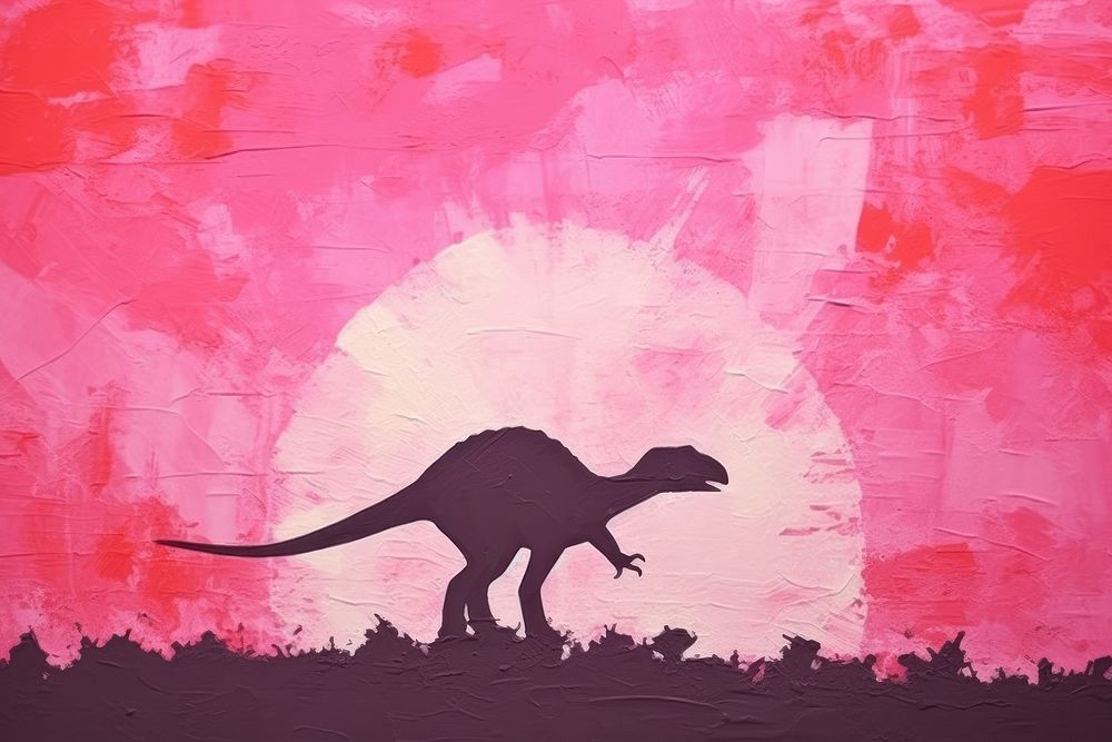 Silhouette dinosaur in the park and pink color sky kangaroo animal mammal.
