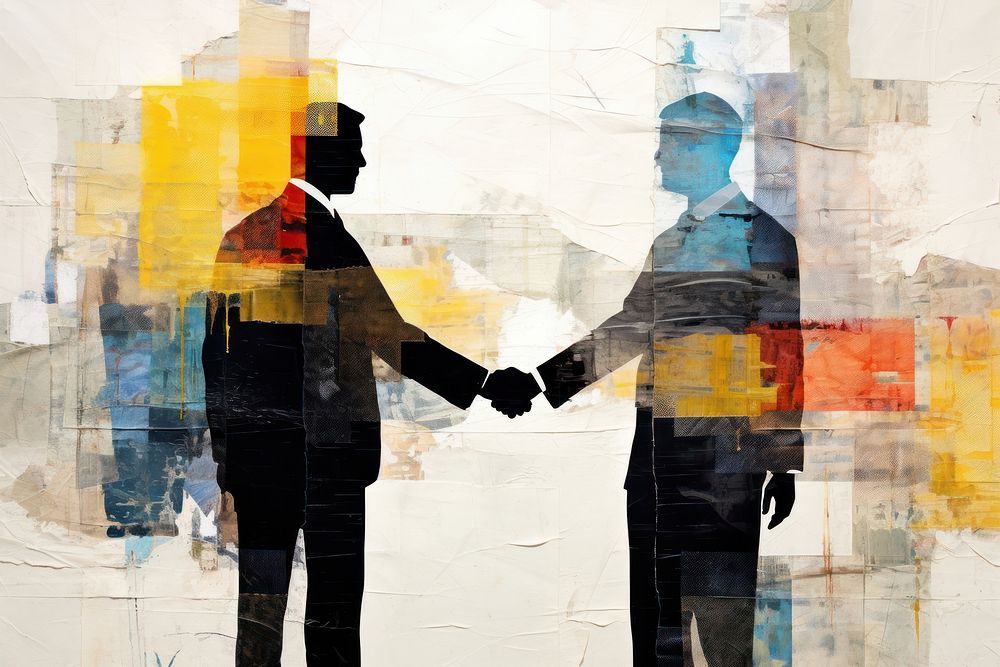 Successful business people shaking hands art painting adult.