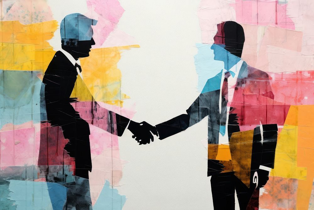 Successful business people shaking hands art painting adult.