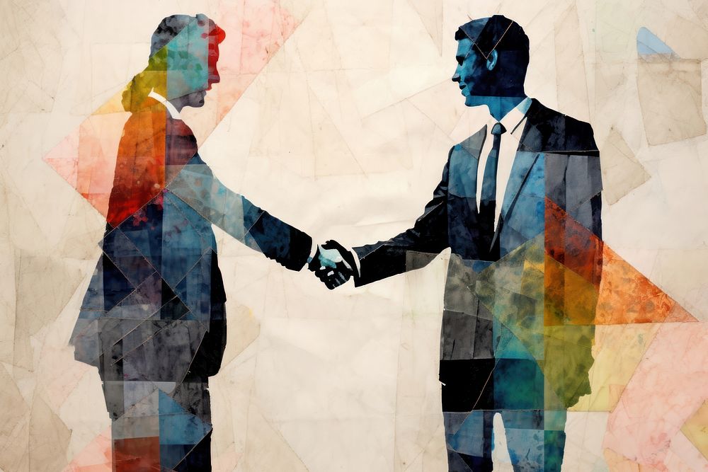 Successful business people shaking hands art adult advertisement.