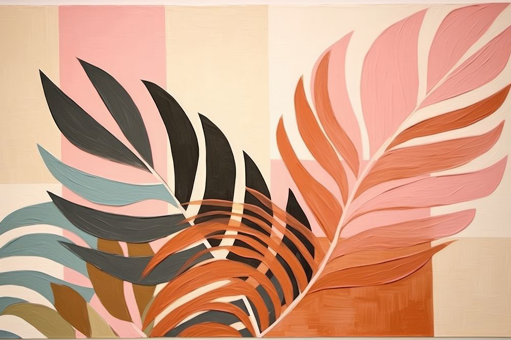 Palm leaves paper collage art painting pattern.
