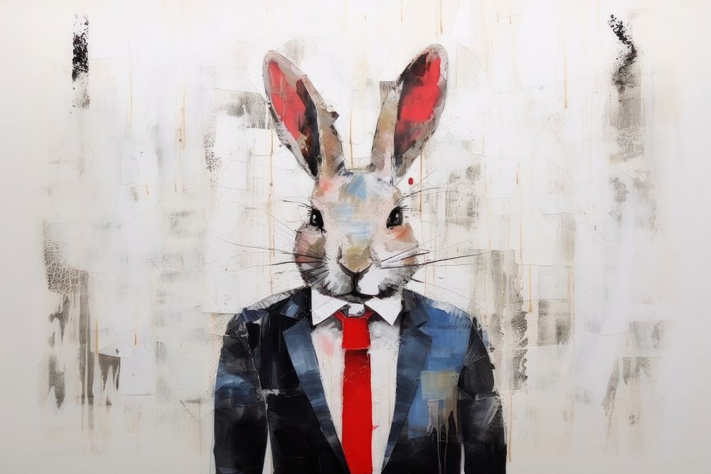 Rabbit in suit art painting portrait.