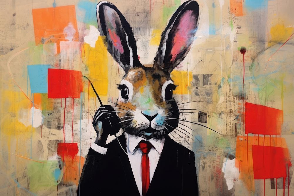 Rabbit in suit art painting animal.