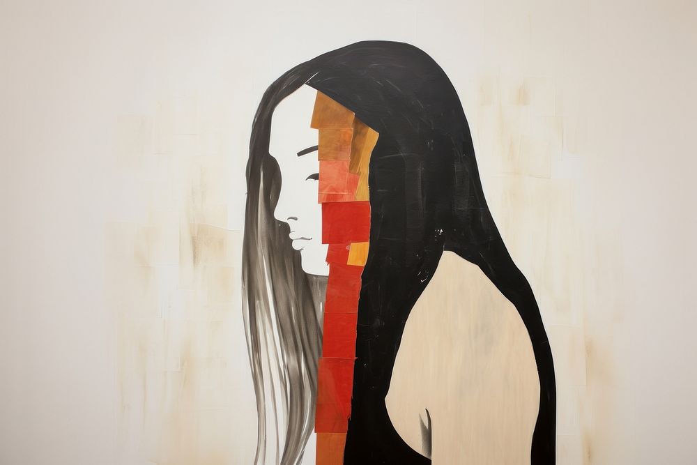 Woman with long hair art painting drawing.