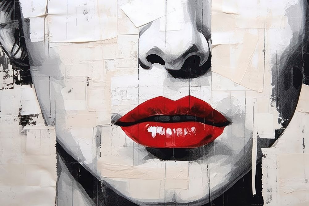 Women with red lip art graffiti representation.