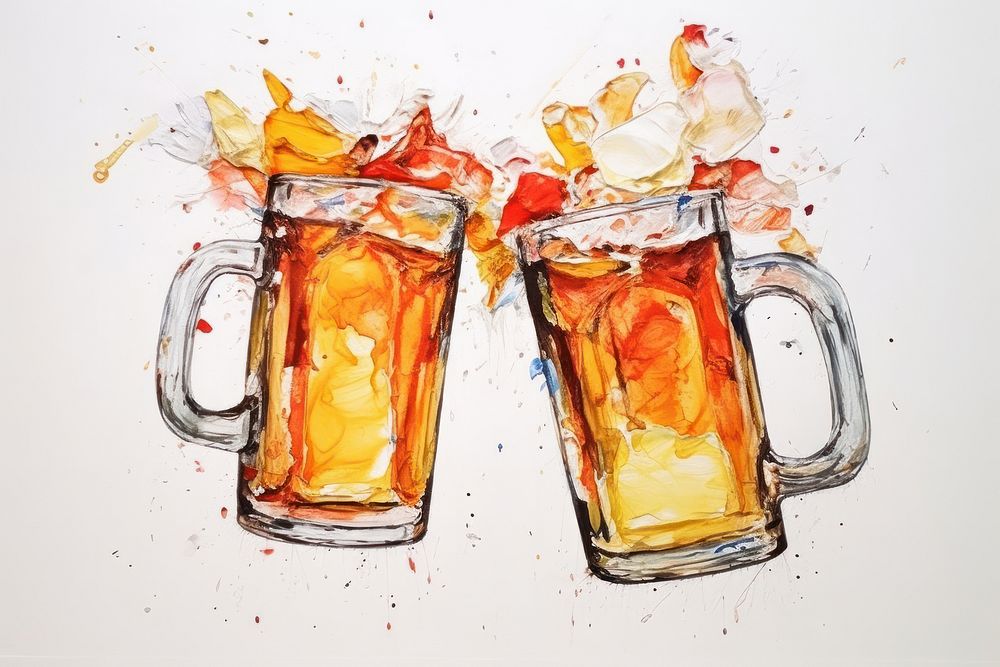 Two beer glass ripped paper drink art refreshment.