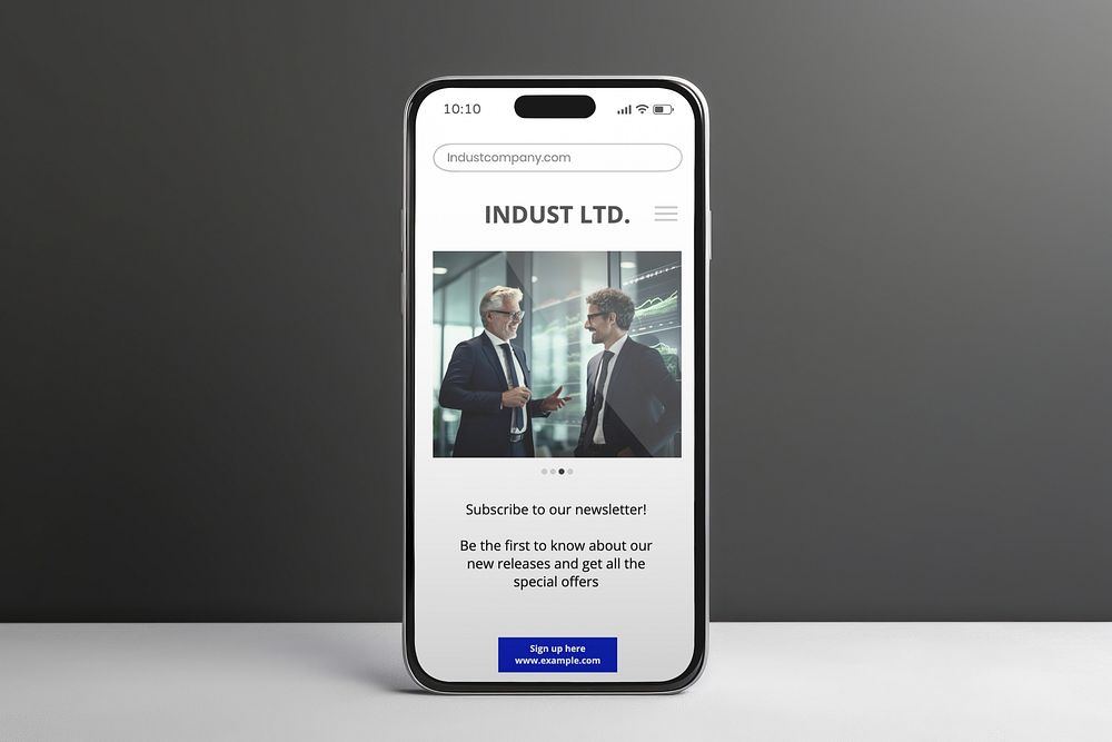 Business website on phone screen