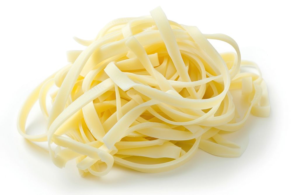 String cheese noodle food white background.