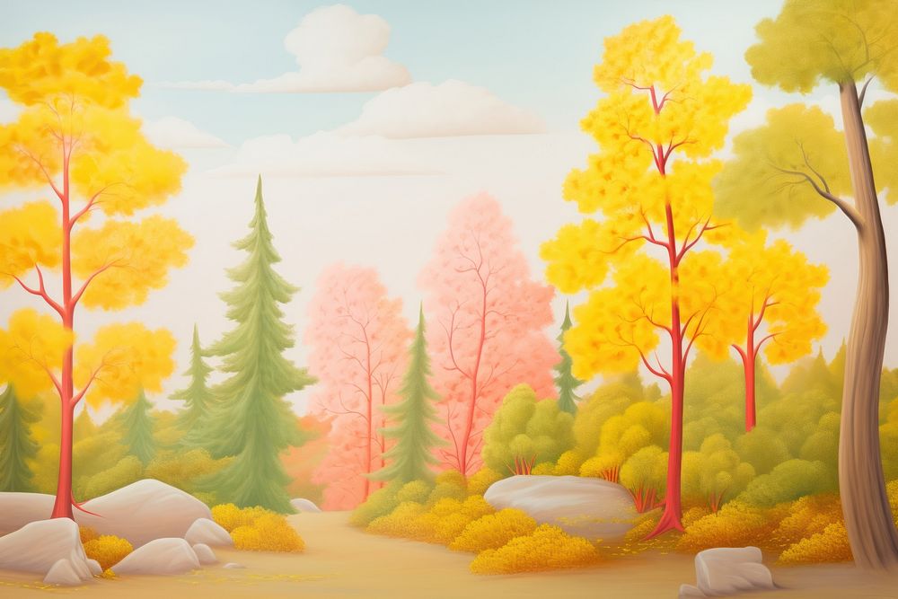 Painting of autumn forest border backgrounds outdoors nature.