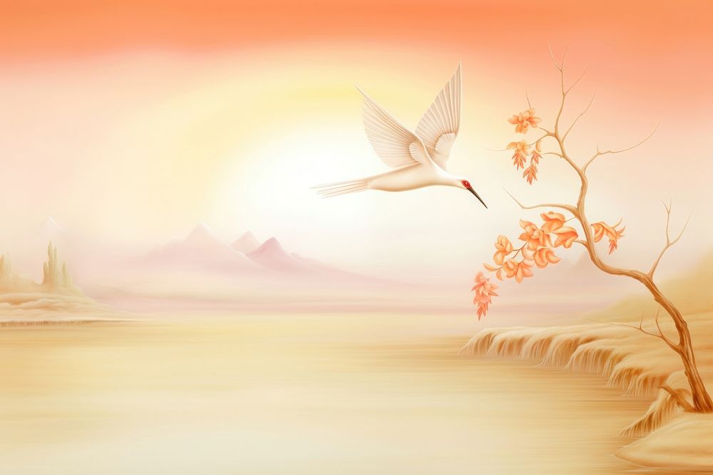 Painting of bird border outdoors nature flying.