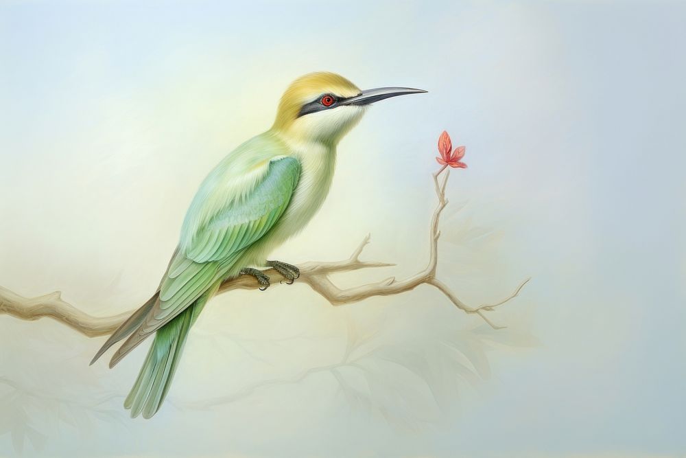 Painting of bird closeup border animal beak hummingbird.