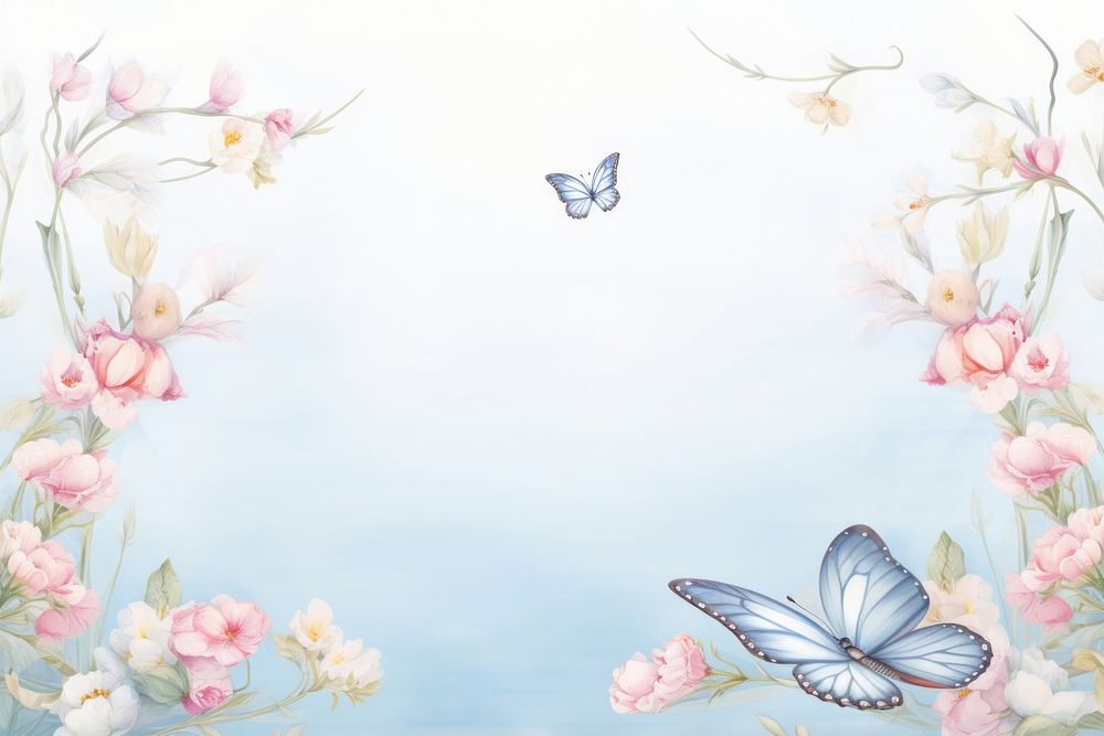 Painting of butterfly border pattern flower plant.