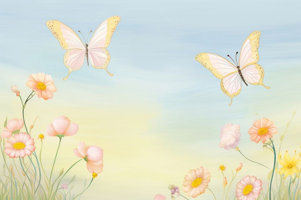 Painting of butterfly border outdoors nature flower.
