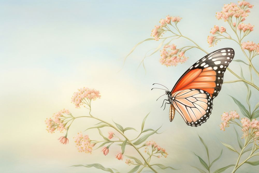 Painting of butterfly closeup border animal insect invertebrate.