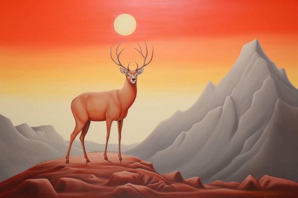 Painting of deer border wildlife outdoors animal.