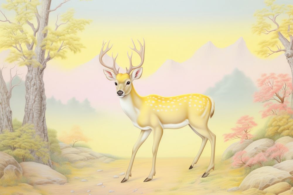 Painting of deer border wildlife animal mammal.