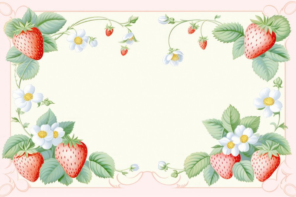 Painting of strawberry border fruit plant food.