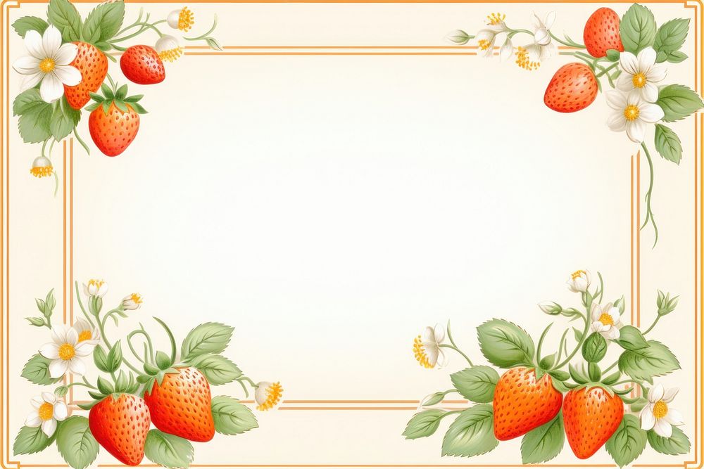 Painting of strawberry border fruit plant food.