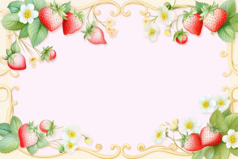 Painting of strawberry border backgrounds fruit plant.
