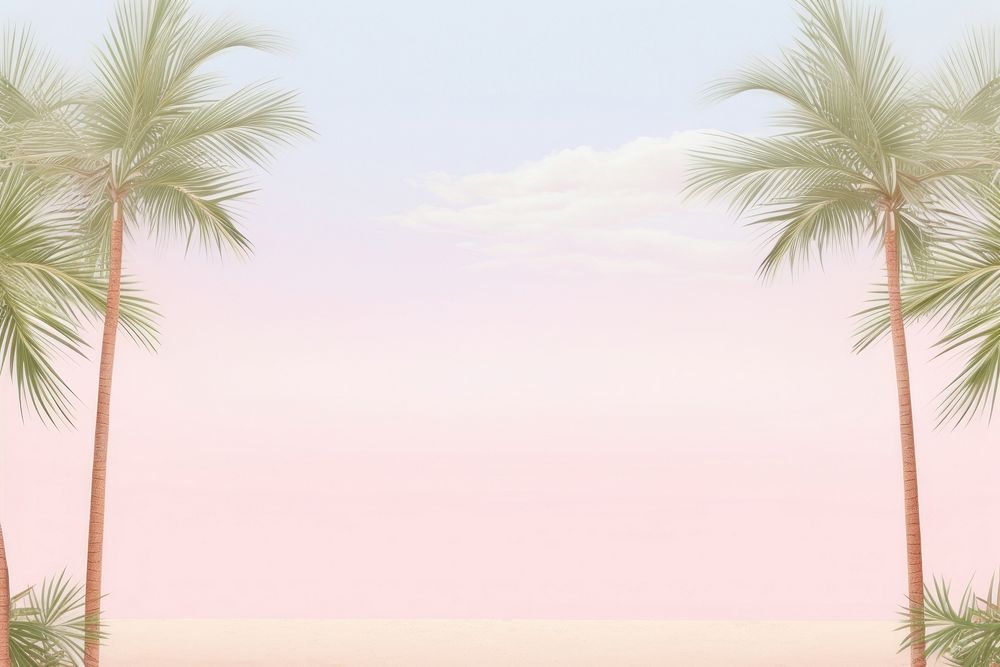 Painting of palm tree border backgrounds outdoors horizon.