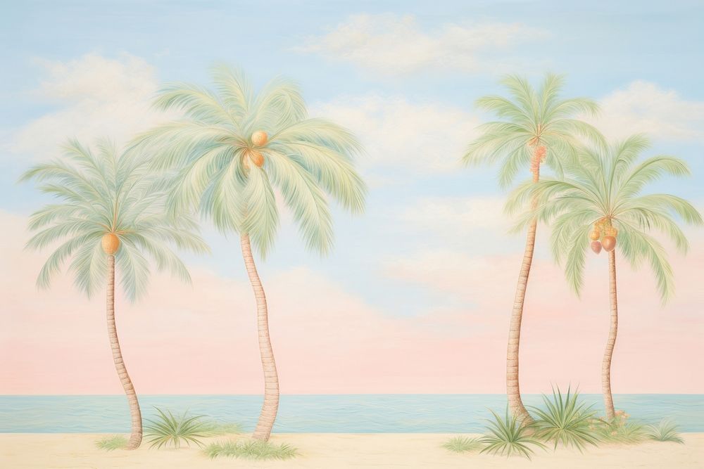 Painting of palm tree border backgrounds outdoors nature.