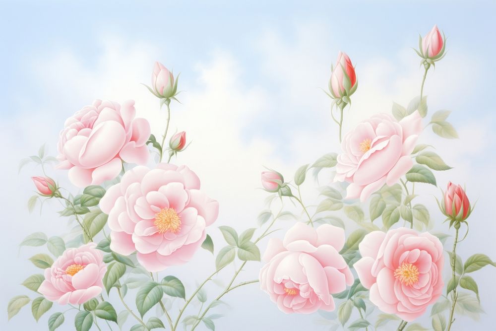 Painting of rose border blossom flower plant.