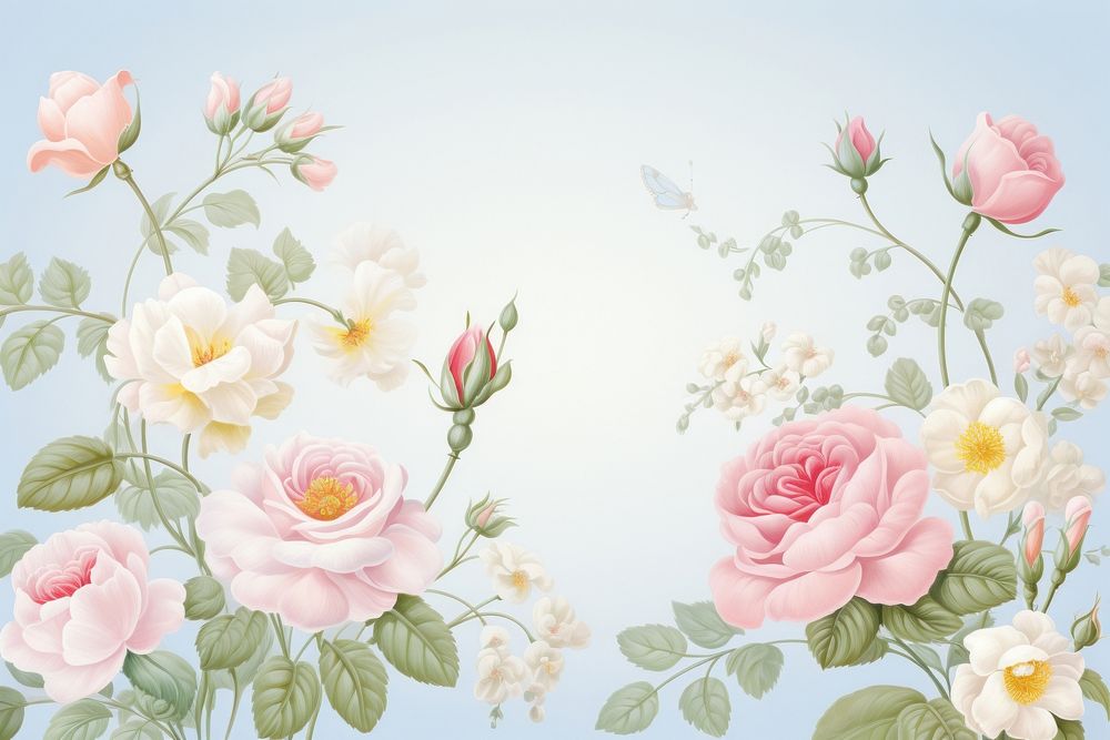 Painting of rose border blossom pattern flower.