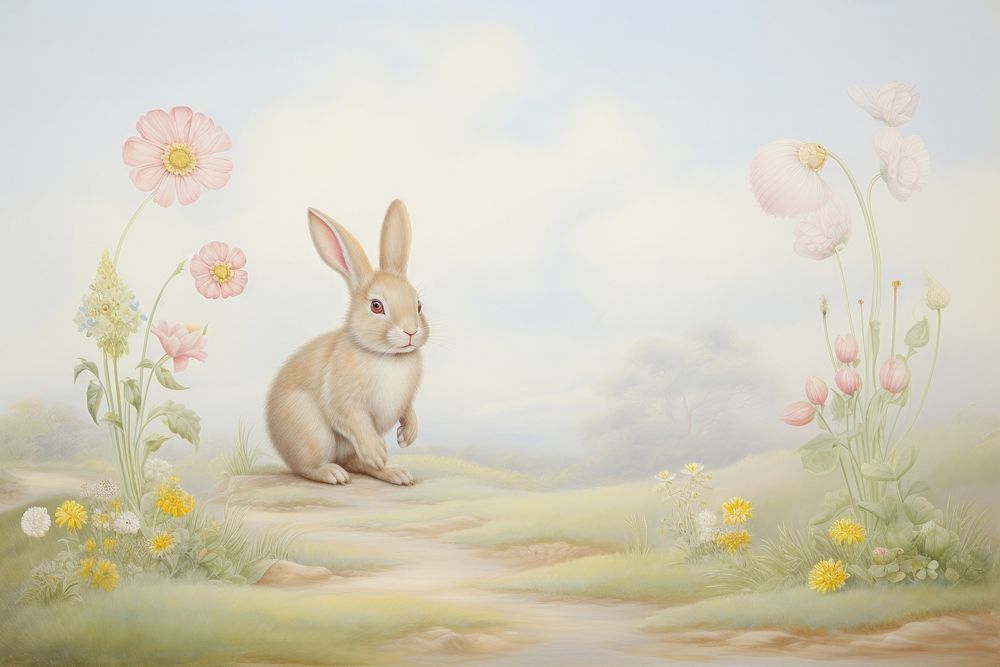 Painting of rabbit border animal rodent mammal.