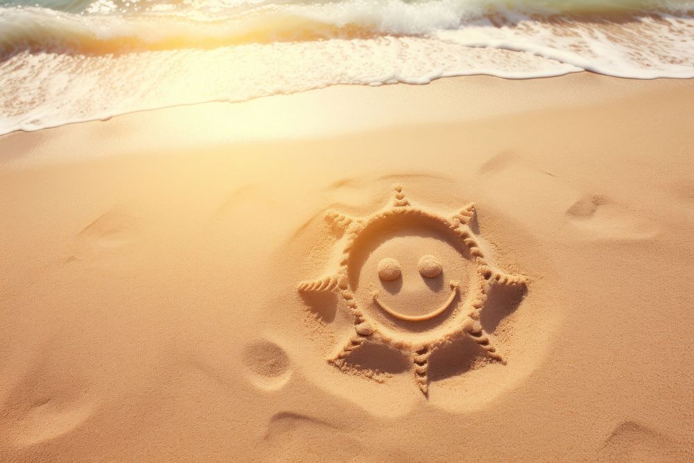 Sun icon written on sand beach outdoors nature.
