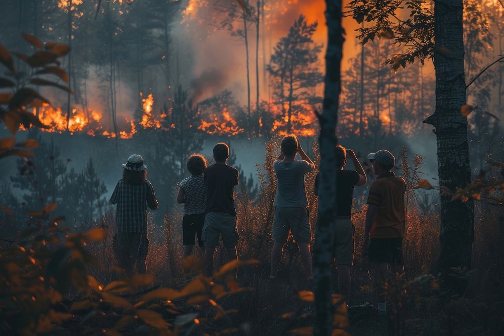 People watching forest fire adult landscape wildfire.