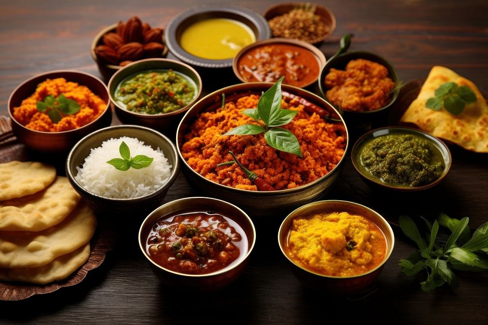 Assorted Indian food indian food ingredient condiment.
