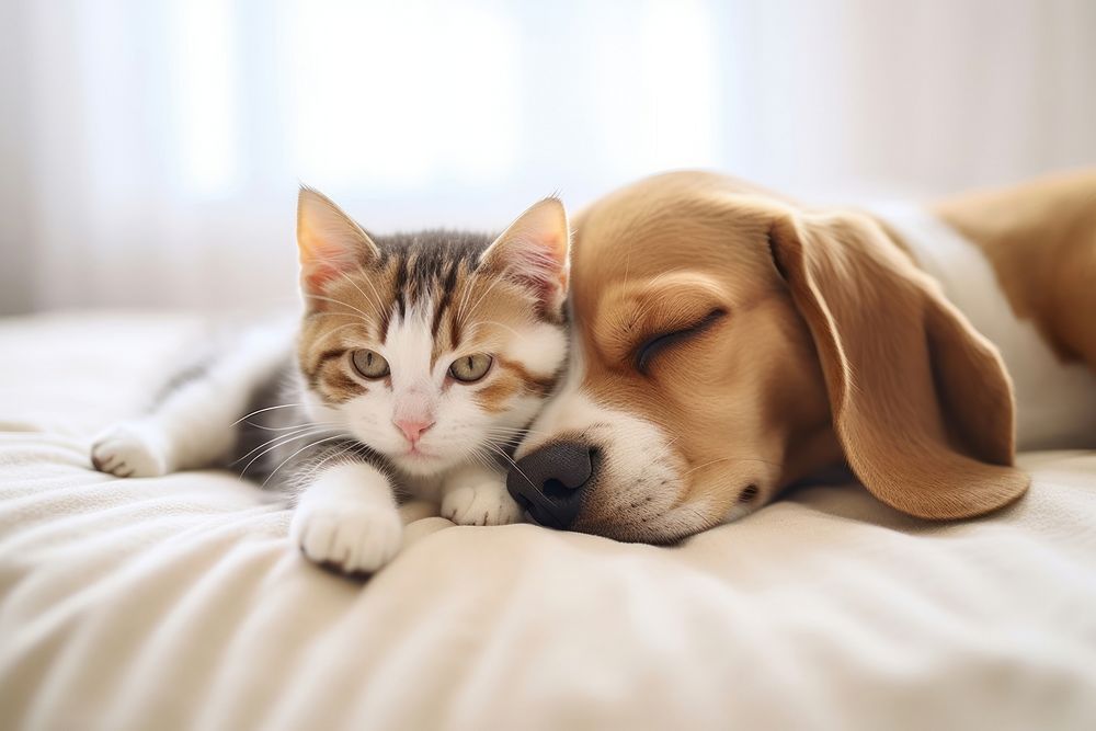 Beagle and kitten sleep sleeping animal mammal.