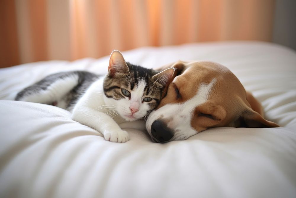 Beagle and kitten sleep furniture sleeping blanket.
