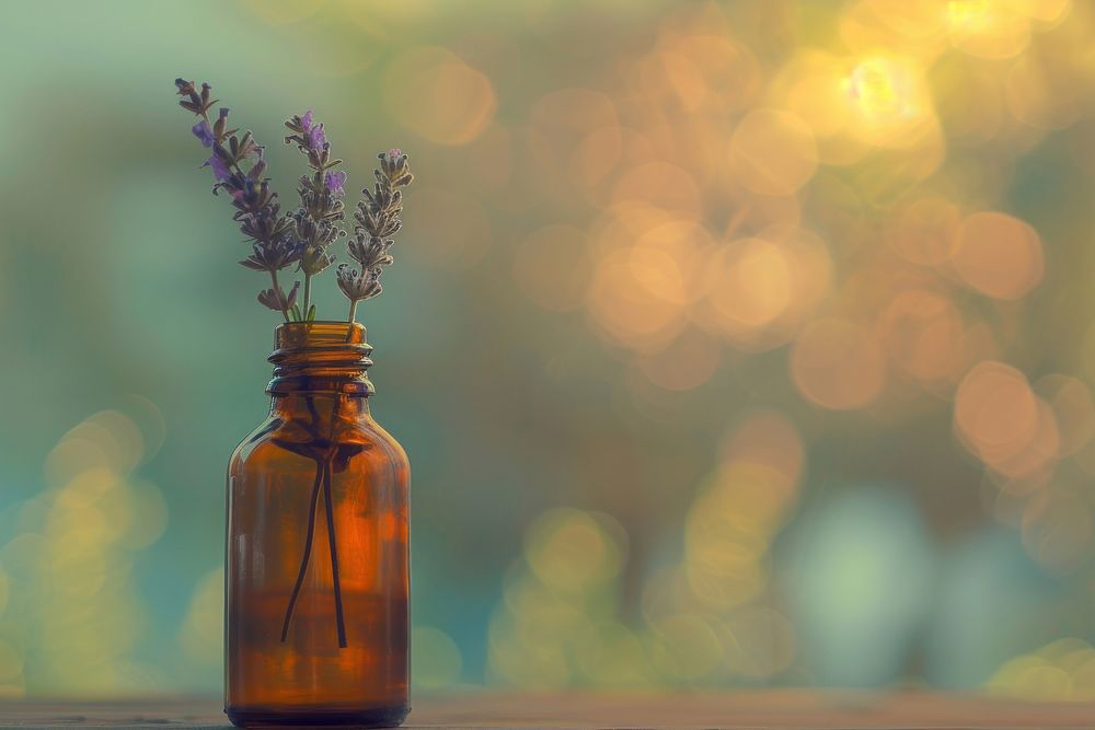 Photo of essential oils illuminated decoration container.