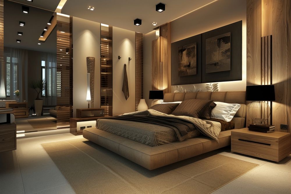 Photo of modern bedroom furniture architecture comfortable.