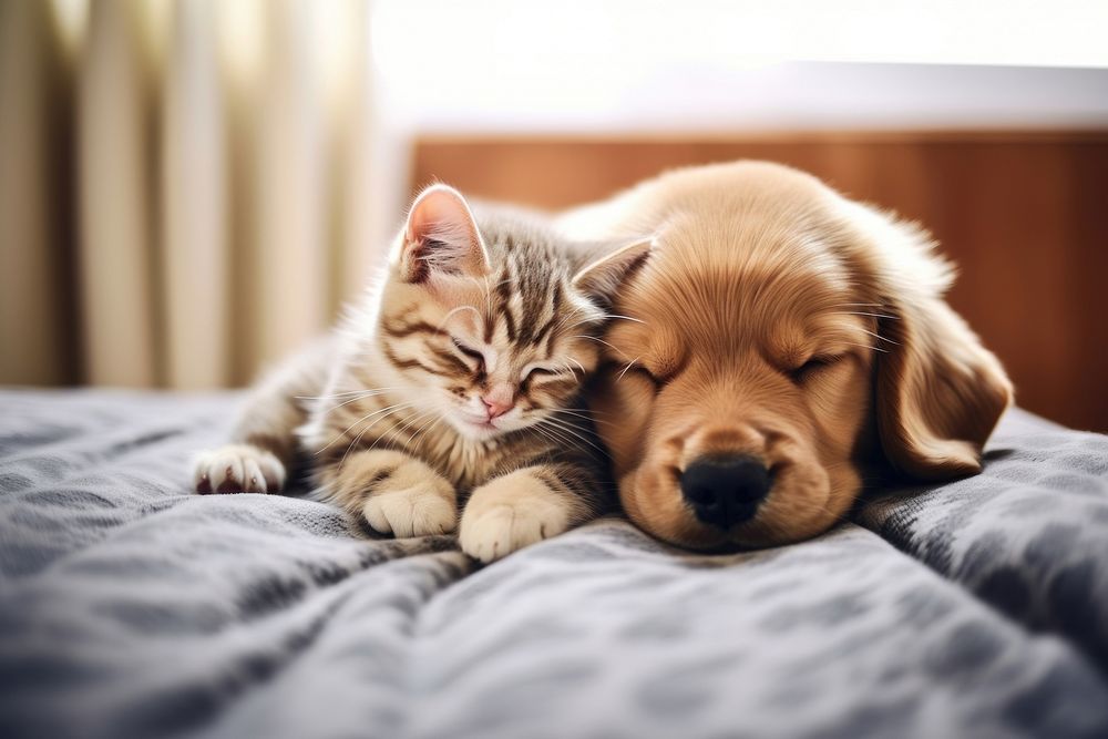 Puppy and kitten sleep puppy mammal animal.