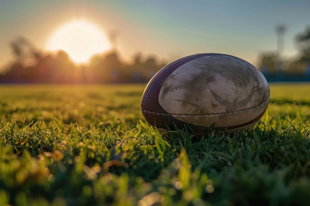 Rugby ball on rugby field football outdoors sports.