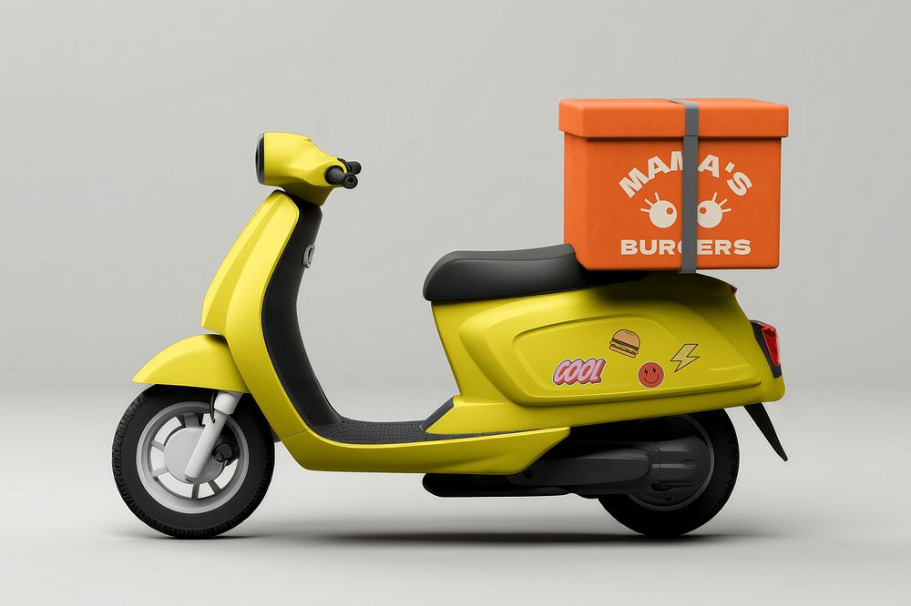 Yellow delivery scooter mockup psd