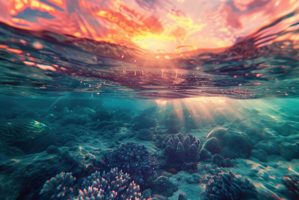 Underwater surface with sunset backgrounds outdoors nature.